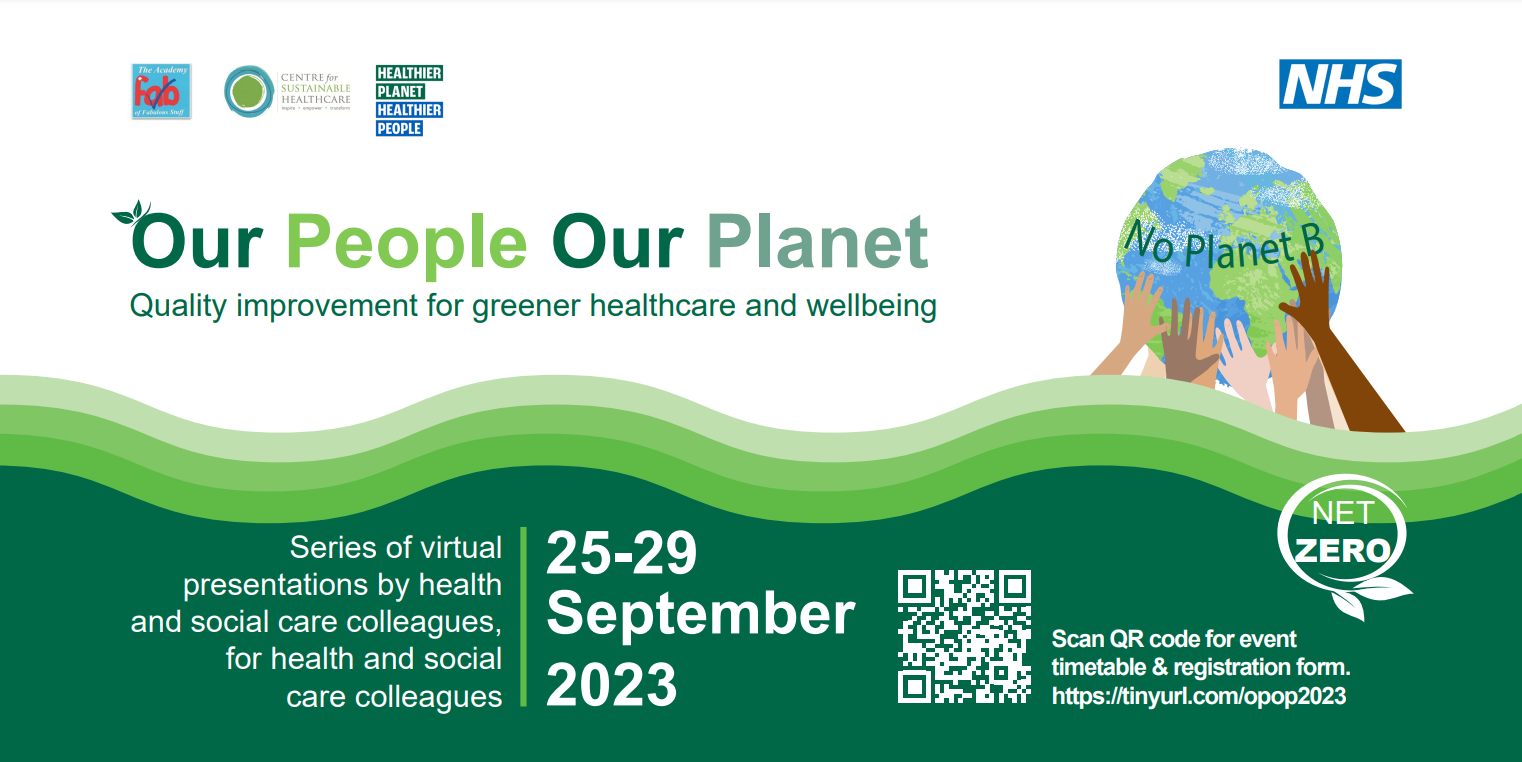 Promotional poster for the NHS Our People Our Planet Agenda Conference supported by the Centre for Sustainable Healthcare