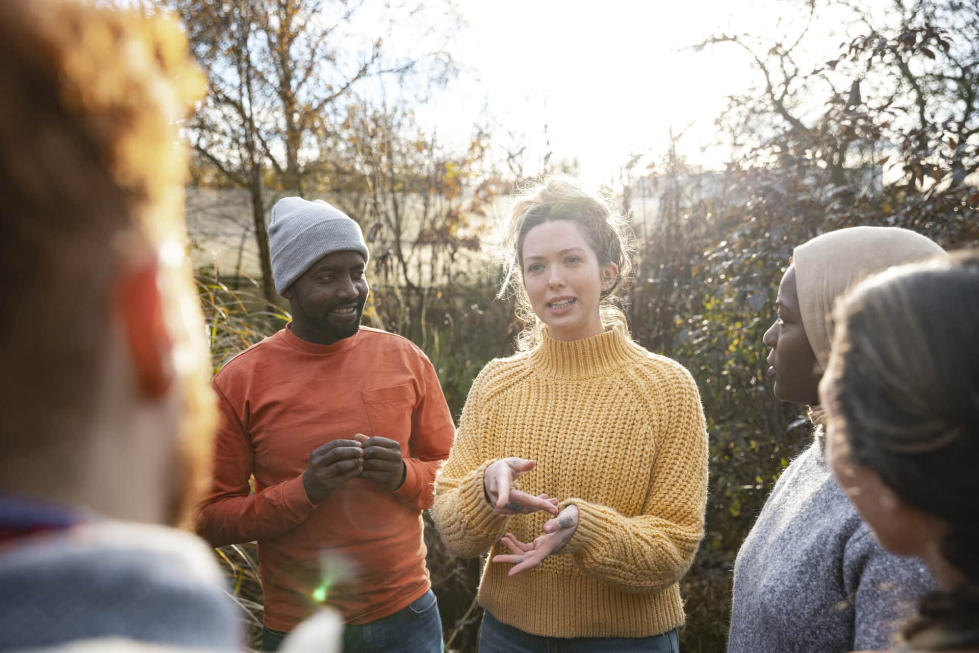 Group discussion in a green space